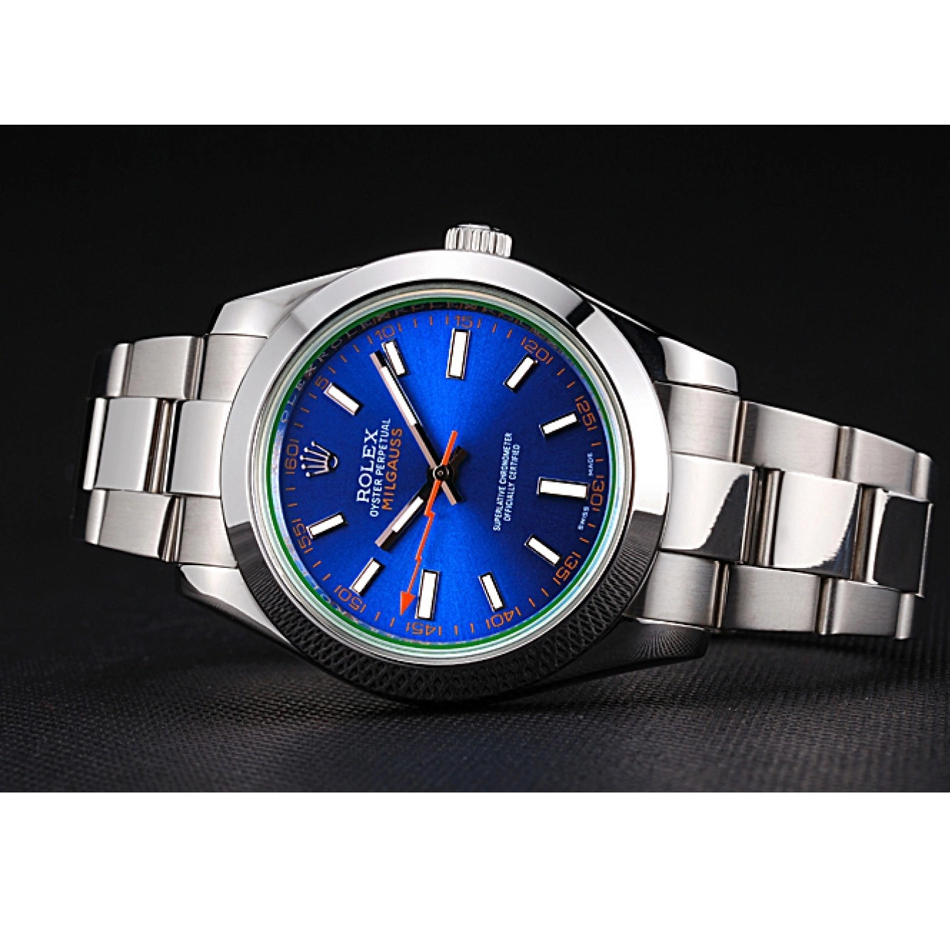 Aaa replica watch Steel Rolex And Stainless Blue Case Milgauss Bezel 622838 Dial 0819
